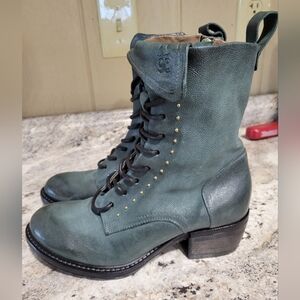 New A.S.98 Cree Teal Green Leather Lace UP Ankle Boots 37